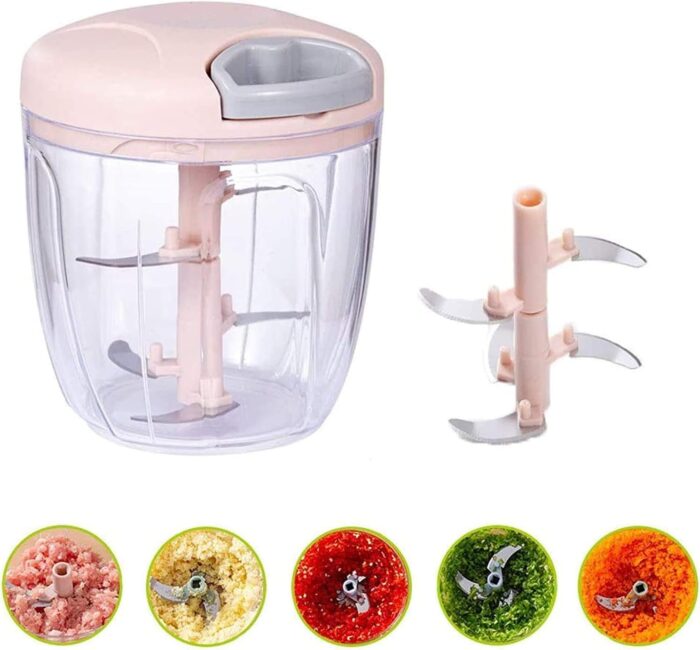 Compact Manual Garlic Chopper/Mincer: Hand-Powered Food Processor with Mini Pull-String Design