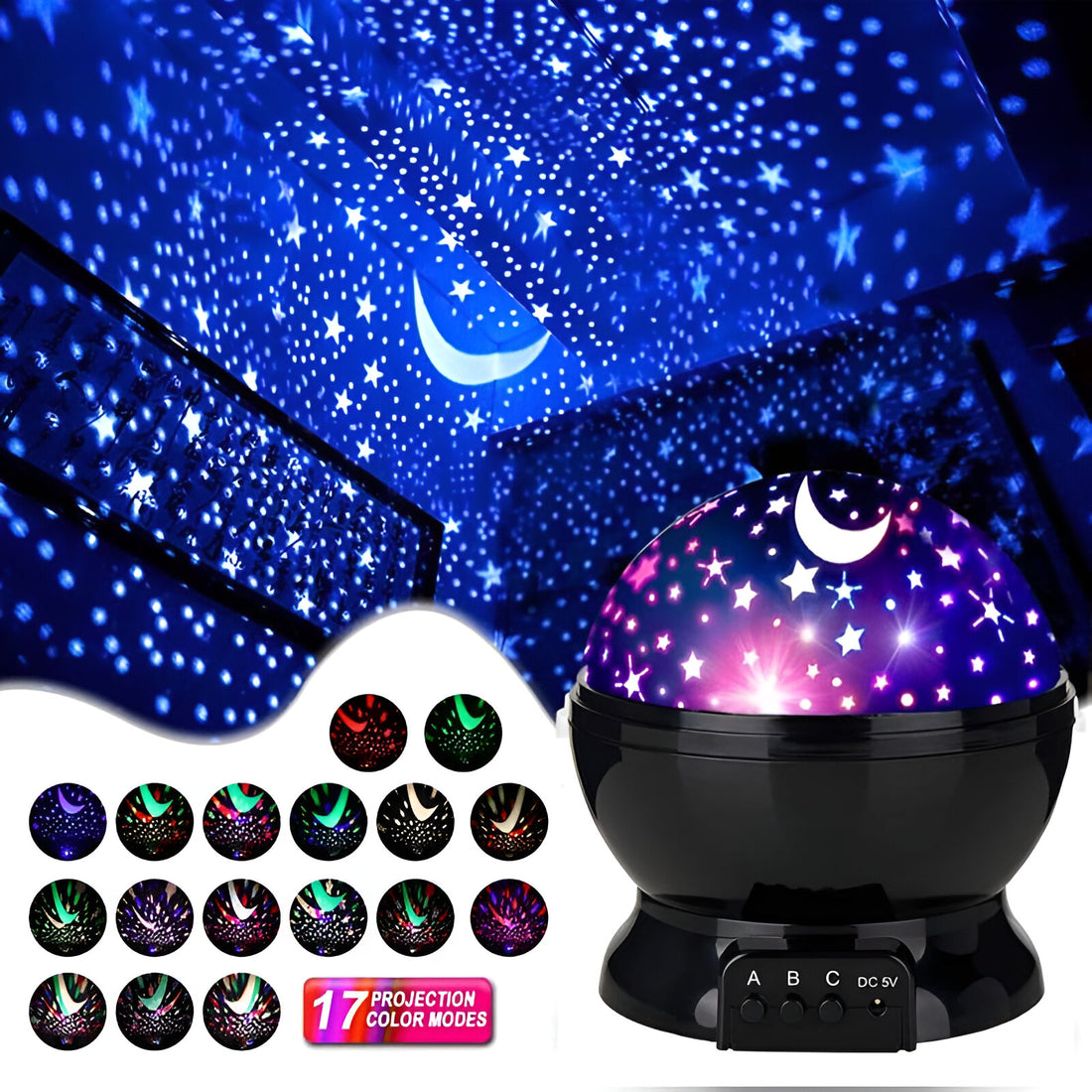 Rotating Projector Night Light - Sky Moon Galaxy Lamp for Home Bedroom